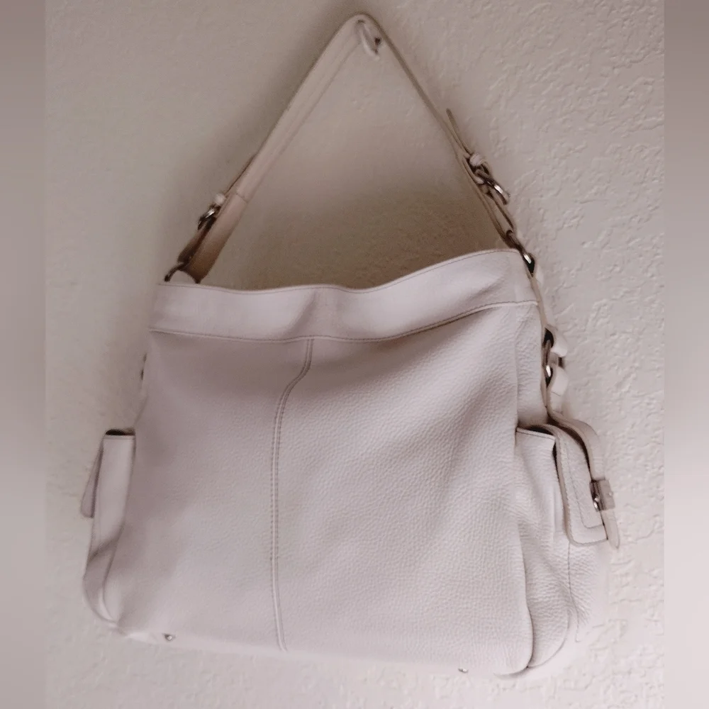 Furla White Pebbled Leather Hobo Bag